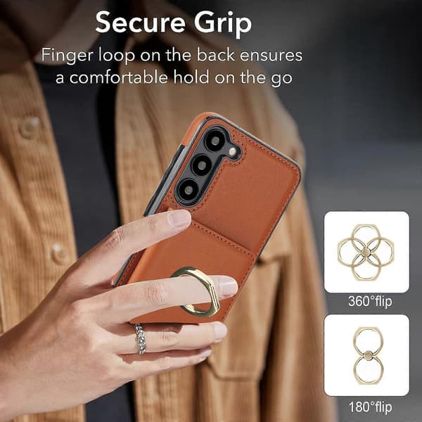 Samsung Galaxy S23 Case With Card Holder, Military Grade Drop Protection, Durable Shockproof Case - [DB] Brown Brown