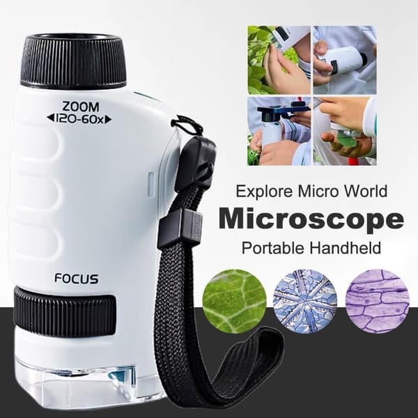 Original Miniskop til børn, Miniskop børn, Bærbart Mini Scope 60x-120x til videnskabelige eksperimenter udendørs