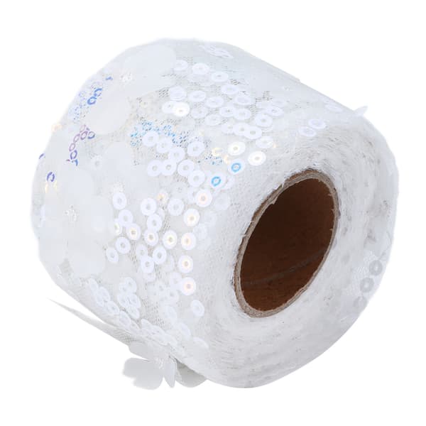 Tulle Fabric DIY Craft Abrasion Resistance Small Flash Portable Polyester Sequin Tulle Roll 6cm White