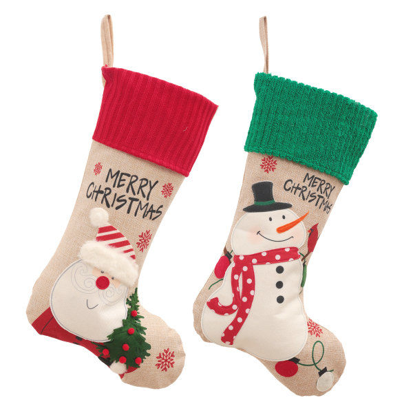 Julstrumpor, stor strumpa 2-pack 18 tum (Snögubbe-tomten)