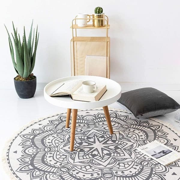 Vintage Rundt Tæppe 90cm Bomuld Rundt Vaskbart Mandala Tæppe