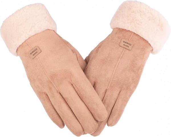 Women's Suede Winter Gloves, Touchscreen, Fleece Lined, One Size