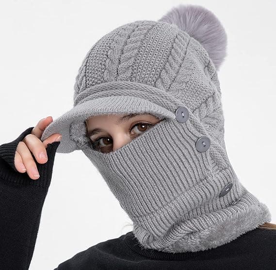 Dame One-Piece Løs Fleece Hue Tørklæde Maske Varm Vinter