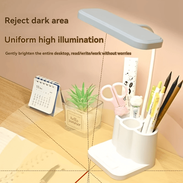 LED Skrivebordslampe, USB Oppladbar Studielampe med Pennholder Hvit White
