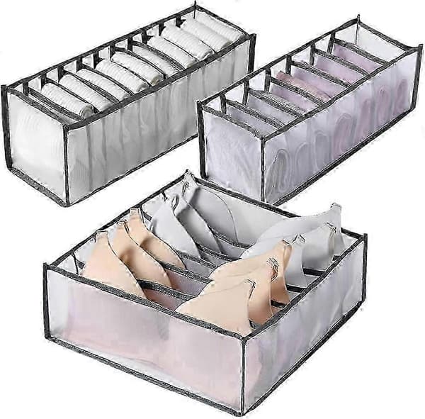 Underwear Drawer Organizer, Underwear Organizer with 3 Compartments for Bras and Socks, Foldable