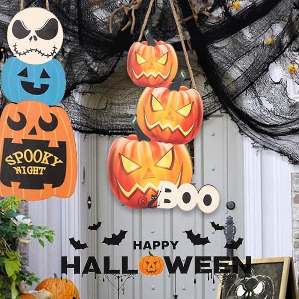 Halloween Yderdørsdekoration Træ Græskar Skilt Høst Efterår Hængende Væg Dør Dekoration Spøgelse Græskar
