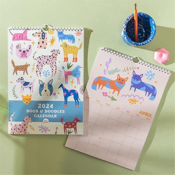 2024 Art Calendar A4 Monthly Wall Planner Doodle Illustrations 12 Month Hanging Calendar