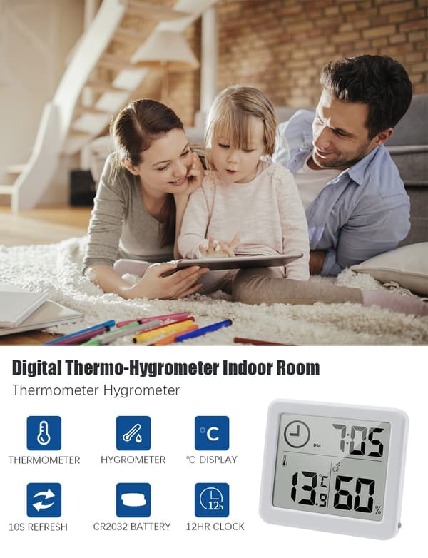 Digitalt Termometer/Hygrometer Stor 3.2” LCD-Skærm Indendørs