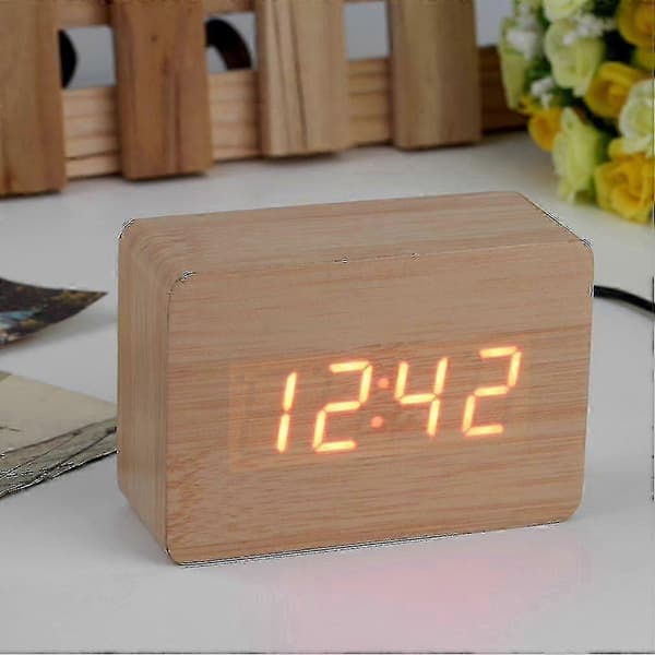 Mini Moderne Rød LED Display Temperatur Digital Træ Vækkeur