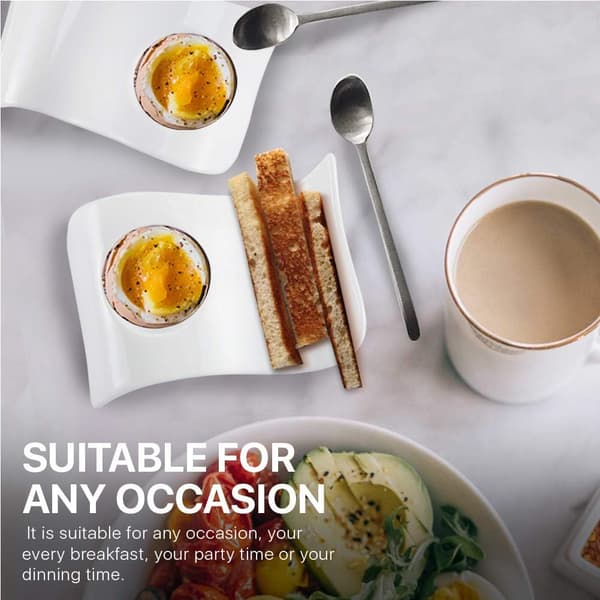Ceramic Egg Cup - 6-Piece Hard Boiled Egg Cup & Soft Boiled Egg Cup Set, White Boiled Egg Cup, Stable & Stackable Modern Wave Style Egg