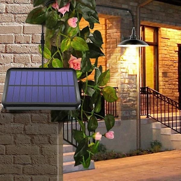 Dobbelt Hoved Solcellelampe Udendørs Indendørs Vandtæt 60 LED Solcellelampe Med Trækknap Belysning Til Havebelysning 2Head-White