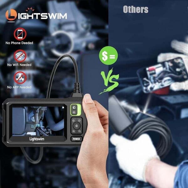 Industrial Endoscope Inspection Camera, 4.3 \" IPS Borescope Drain Camera, IP67 Waterproof Snake Camera with 8 LED Lights, 5m Semi-Rigid Cable