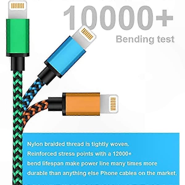 2m 3-pakning Flettet USB-ladekabel for Lightning-enheter