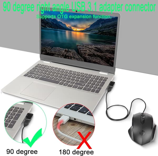 USB 3.1 90° vinklet 10 Gbps USB 3.1 han til hun adapter, højre A