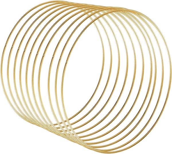 10 stk 25 cm metallring Makrame blomstergull metallkrans