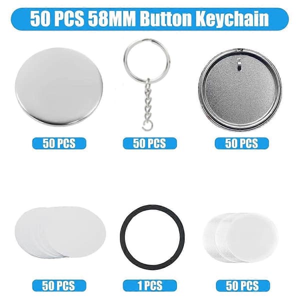Keychain Accessories for Button Machine, 58mm/2.25 Inch Button Making Kit for Button Machine, Metal Button Badge Set
