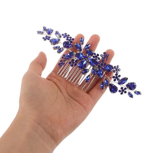 blå brudehårkam med rhinestone, metallkam for bryllupsfrisyrer -