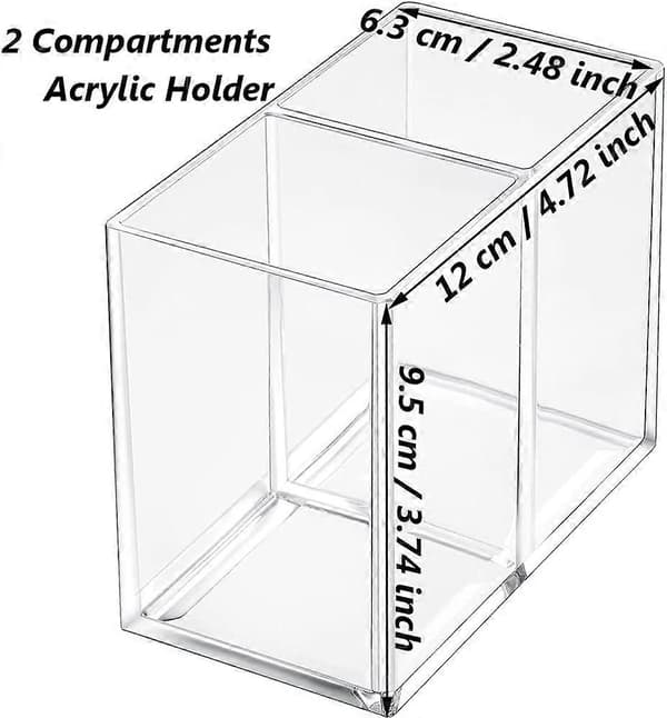 Makeup Brush Holder, Acrylic Pen Holder, 2 Compartment Desk Organizer, Clear Acrylic