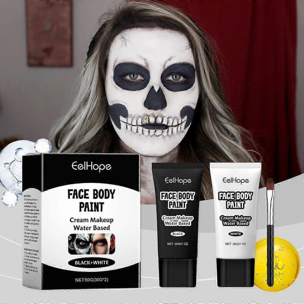 Halloween Sort & Hvid Klovne Make-up Creme Langtidsholdbar, Nem at Påføre, Tilpasselig Dækning