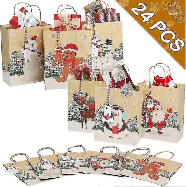Julklappspåsar 24 stycken, julväskor med 24 julklappsetiketter och röd present