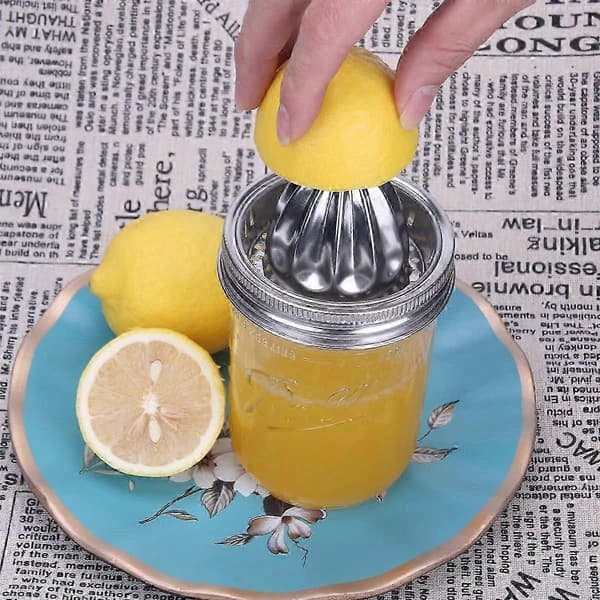 Mason Jar Juicerlåg i rustfrit stål, 2-delt sæt til krukker med bred åbning, citruspresser og citronpresser [DB]