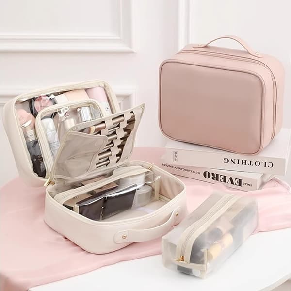 Makeup Travel Case, Makeup Organizer with Multiple Compartments, Toiletry Bag, Pink PINK PINK PINK