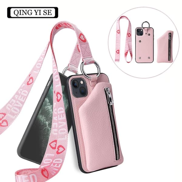 Lommebokveske iPhone 13, iPhone 13-deksel, rosa
