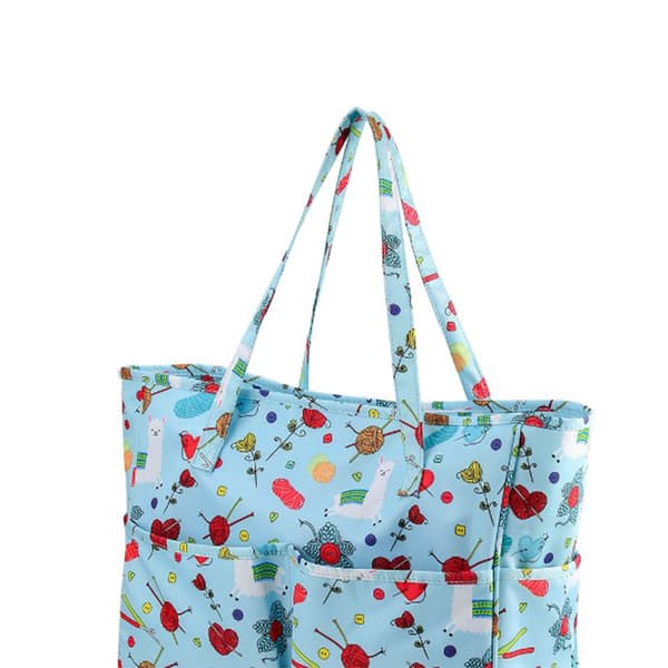 Crochet Hook Bag Waterproof Oxford Cloth Blue Pattern Large Capacity Wool Storage Bag Sewing Tools