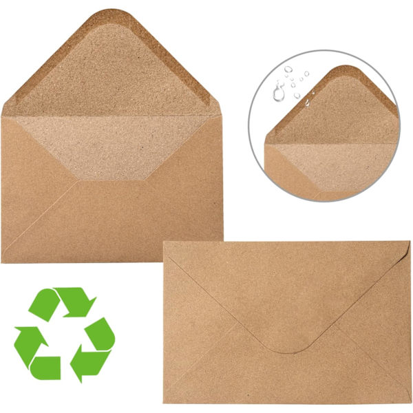 C6 Kraft Paper Envelopes, 100-pack without window, 162x114mm