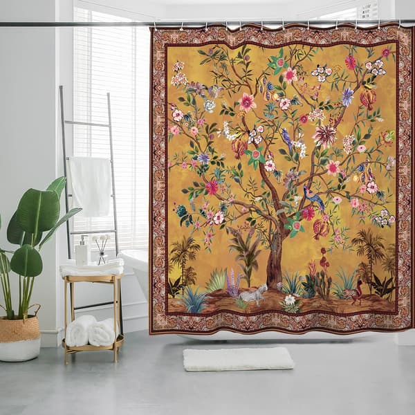 Baderomsdusjforheng Fargerikt Boho Blomstertrykk Vakkert Lyst Poly