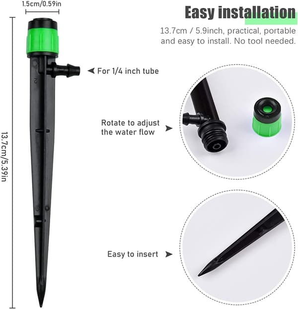 (100 pcs) Irrigation Drippers, 360 Degree Adjustable Micro Sprinkler for 1/4 (4-6mm) Irrigation Hose (Green)