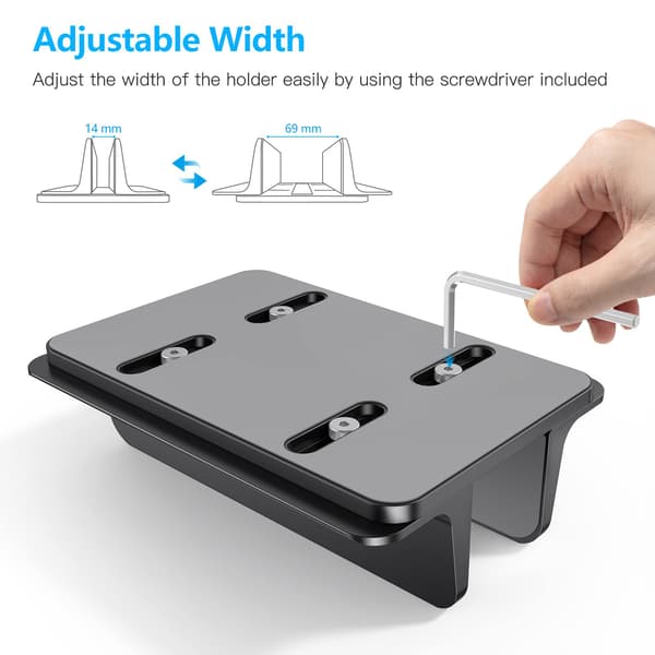 Lodret Laptop Stand Justerbar, Aluminium MacBook Stand Sort