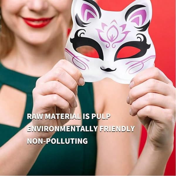 12-pak DIY Katte Ansigtsmasker, Hvide Papirmasker til Håndmaling, Karneval & Halloween