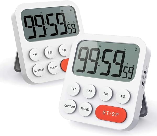 Kjøkkentimer - 2 stk, Timer med digital klokkefunksjon, rask innstilling