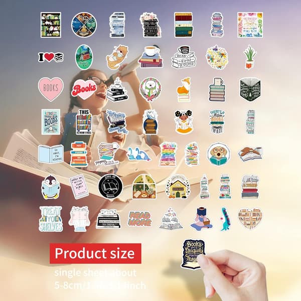 100 läs-stickers, presenter till bokälskare, vattentäta vinyldekaler passar för laptops, vattenflaskor, datorer, mobilskal