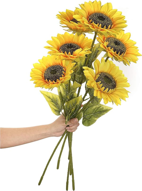 Kunstig 45 cm solsikkebukett - 6 stk