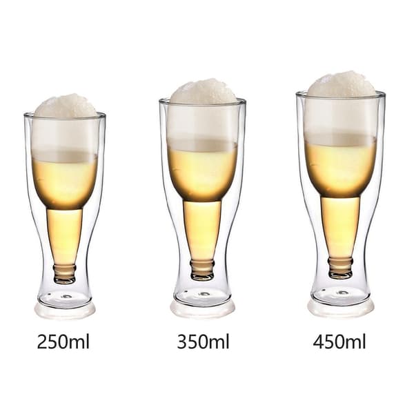 Upside Down Beer Glass Mug - Double Wall Insulation, 350 ml Capacity Transparent 350ml Transparent 350ml