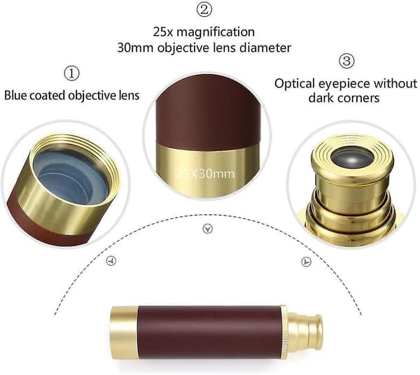 Pirate Monocular Telescope, Handheld Collapsible Brass Telescope 25x30 with Zoom