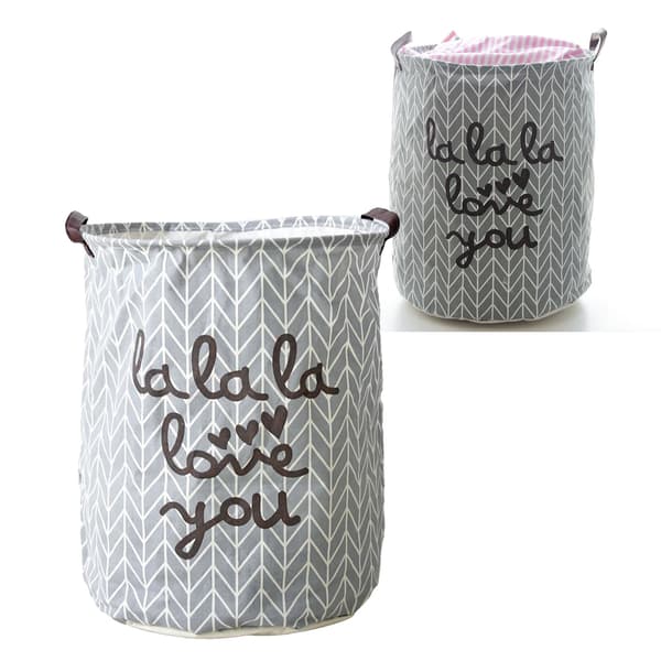 Laundry Basket Cotton Linen Foldable Round Storage Bag for Dirty Clothes Foldable Laundry Hamper for Home Dorm Grey