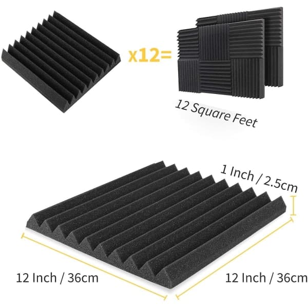 12-pack Wedge Foam Panels, Fireproof Sound Absorbing Foam Panels Sound Reducing 30*30*2.5