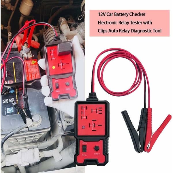 12V Electronic Relay Tester for Car Battery with Clamps - Compatible with Car Relays