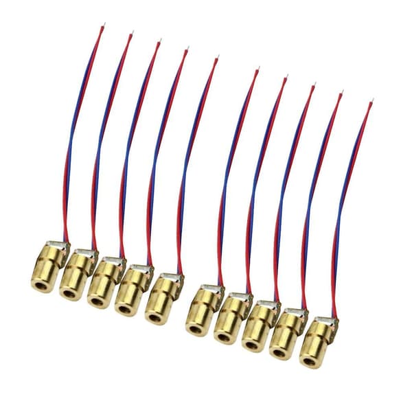 10 kappaletta 5V 650nm 6mm 5mW mini laserpistediode-moduuli kuparipää punainen