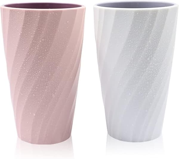 Sæt med 2 (hvid og pink) ubrydelige badeværelsesglas, bløde og