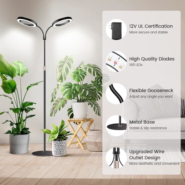 Fuld Spektrum Dobbelt-hovedet LED Vækstlys med Timer, 3 Farver, 170cm Justerbart Stativ - FM- Stil 2 Style 2 Style 2
