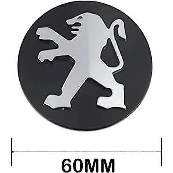4 stk. Bilhjulscentrumkåber til Peugeot 60mm Sort, Navkapsler Centrumkåber