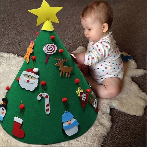 Small DIY Felt Christmas Tree - 17 Ornaments, Wall Decor for Kids
