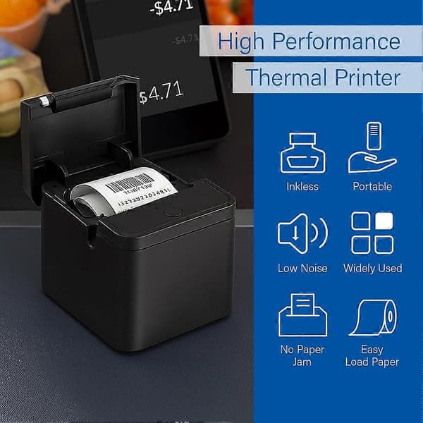 Termisk kvitteringsprinter, høj hastighed 90 mm/s, USB/BT-forbindelse, ESC/POS-kompatibel, til //IOS/Android EU-stik