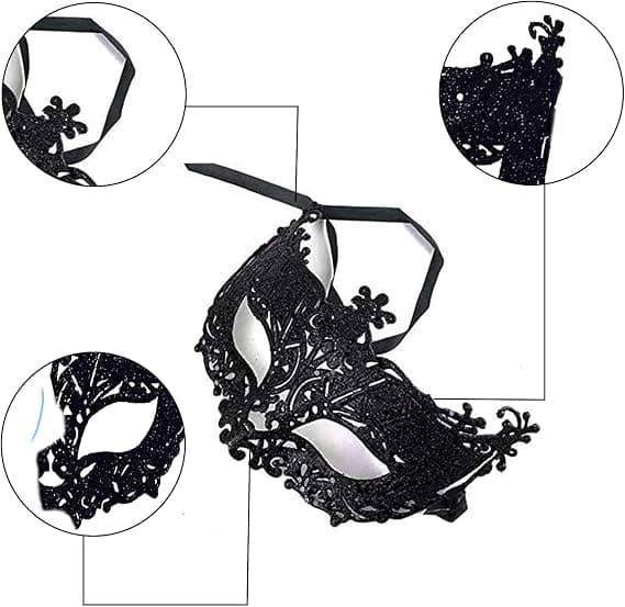 2 stk. maskerademasker, sort filigran og sølv filigran festlig julemaske masker til maskebal
