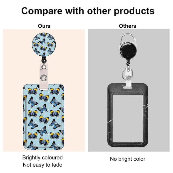 ID Card Holder with Various Pattern Prints, Slide Opening with Lanyard, Multiple Uses, Transparent Card Storage on One Side G G