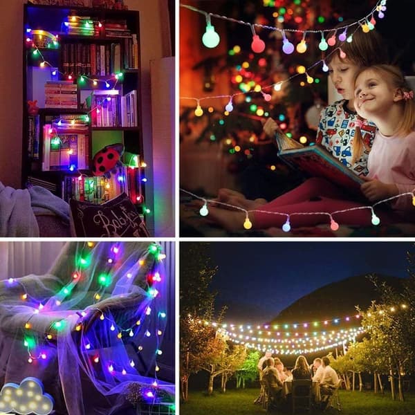 Udendørs lyskæde farverige pærer, 12M 100 LED, julelyskæde KLB